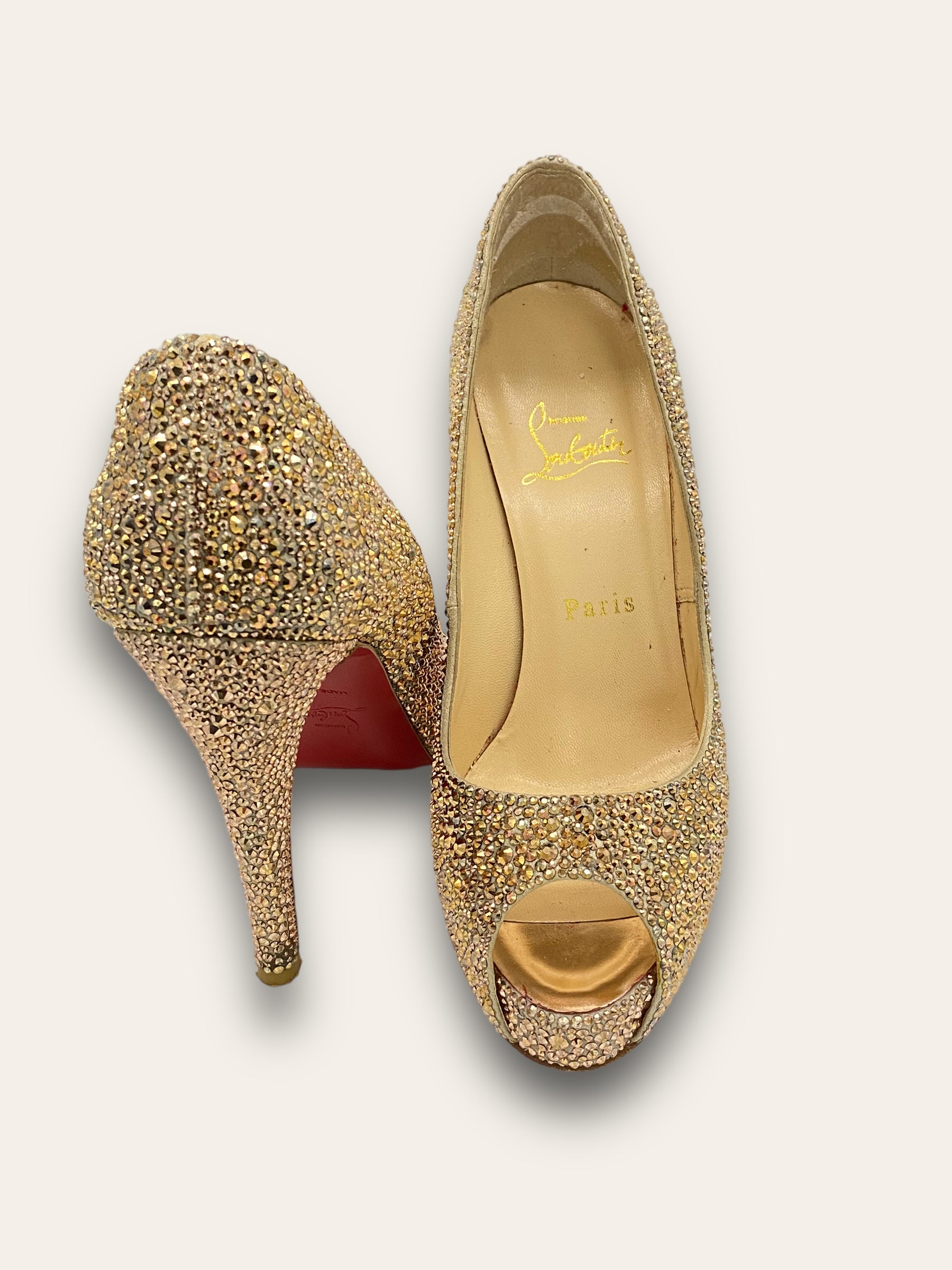 Gold sparkly clearance louboutins