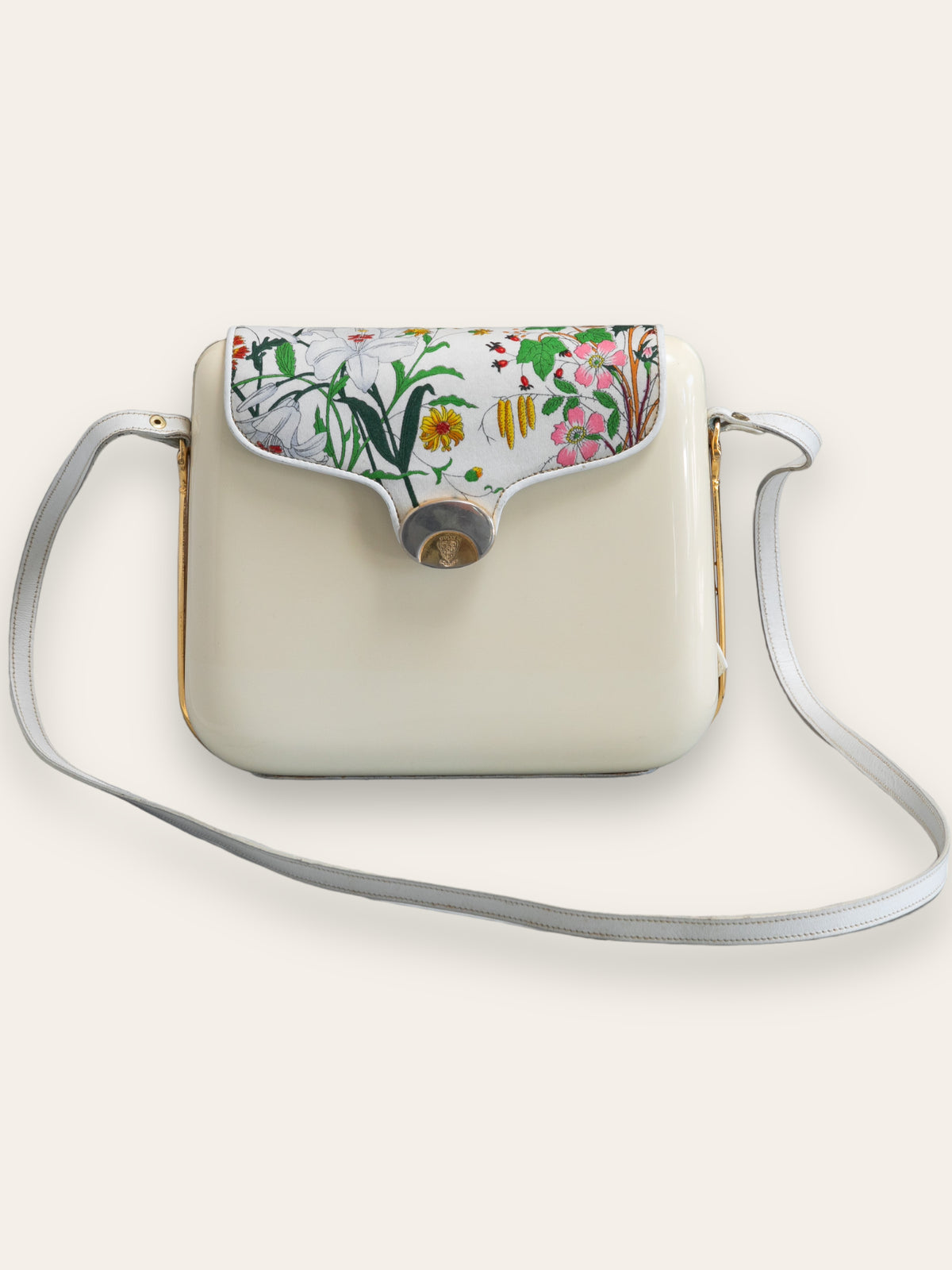 GUCCI ultra rare vintage cream floral detailed handbag